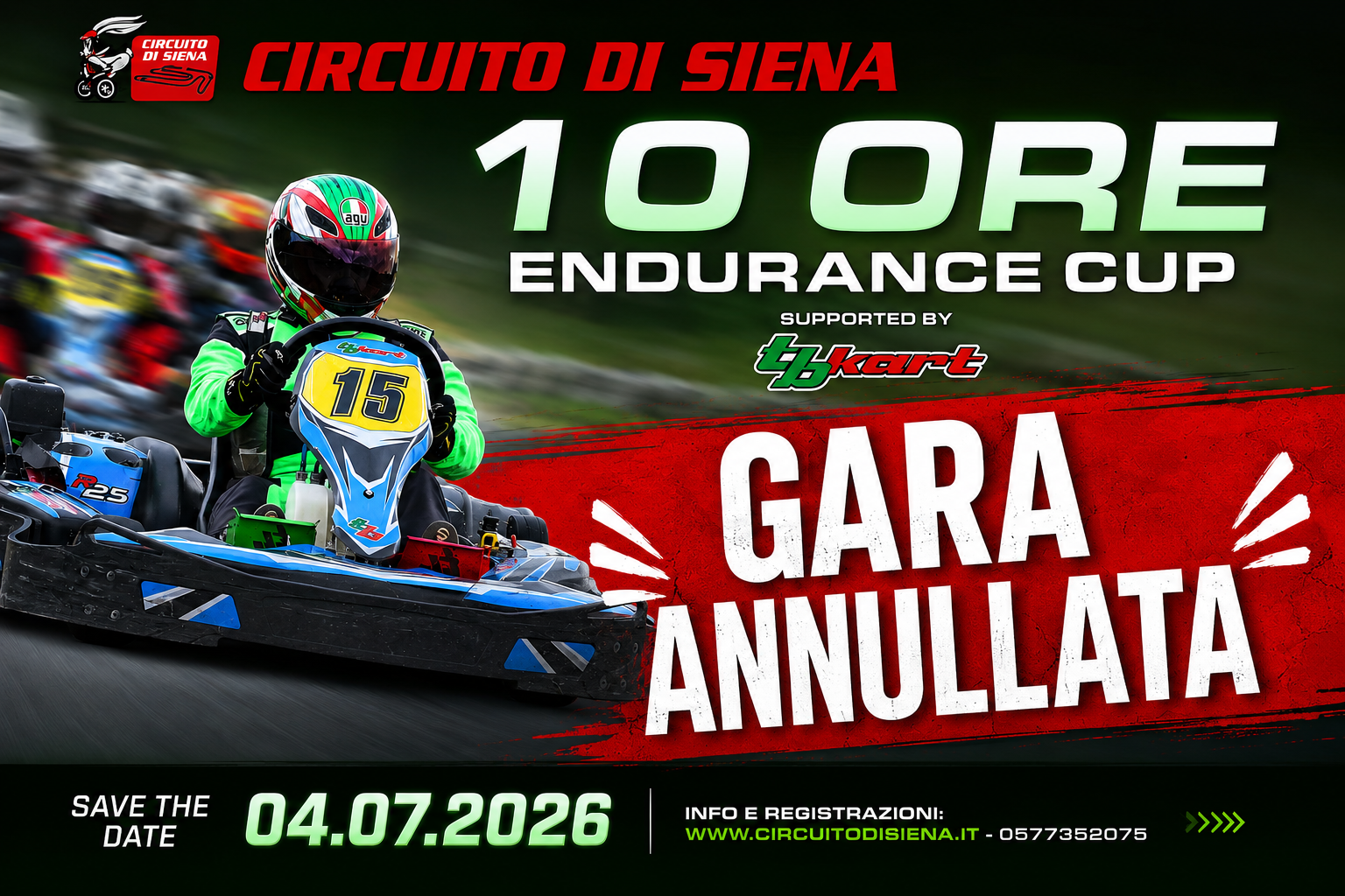 Annullata la gara Endurance H10 del 4 Luglio 2026